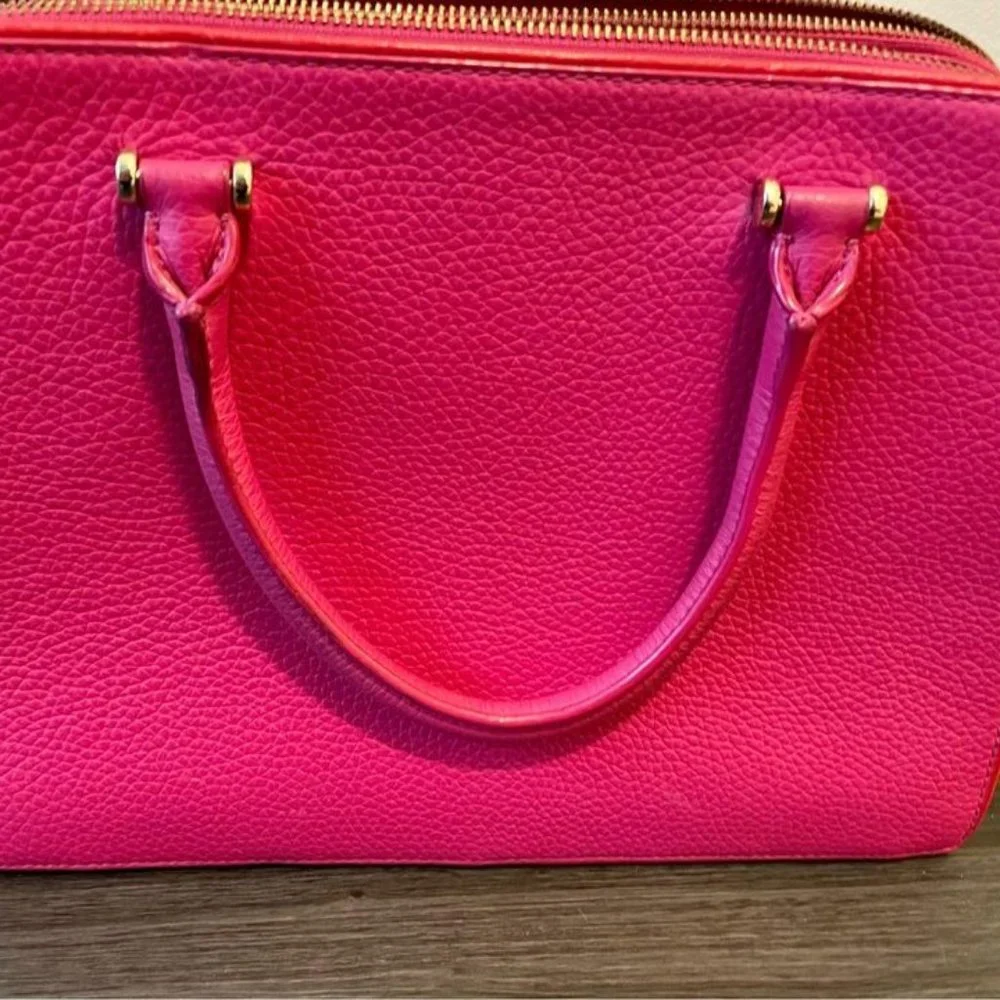 kate spade Hot Pink Pebbled Leather Satchel with Gold Hardware